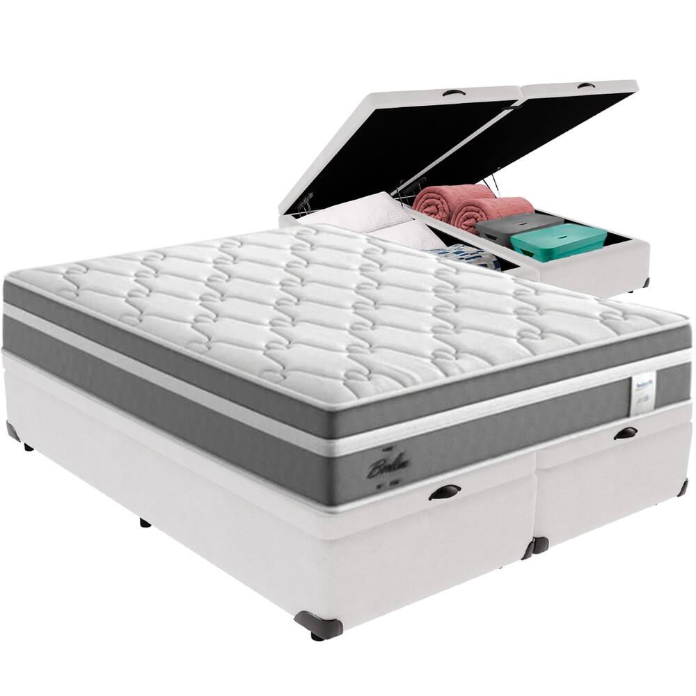 Cama Box Baú Branco e Colchão Berlim Molas Ensacadas Queen Probel