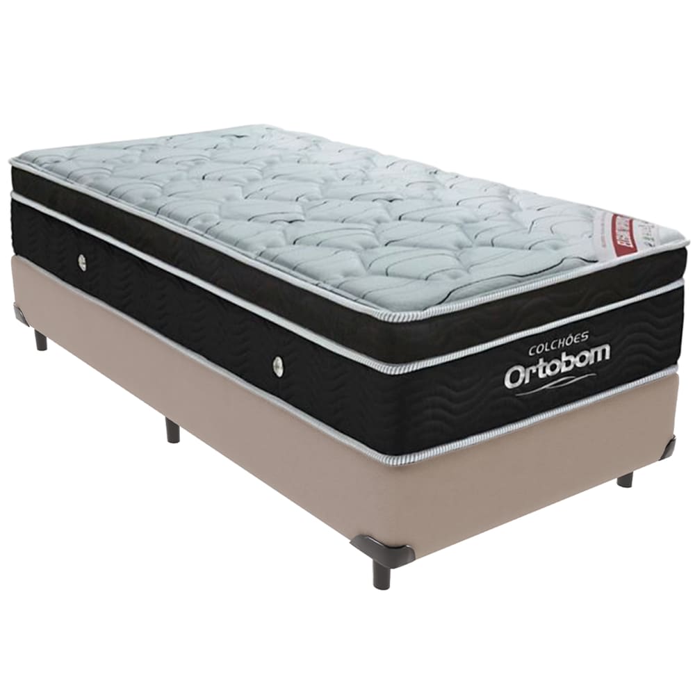 Cama Box Bege e Colchão Elegant Molas Ensacadas Solteiro Ortobom