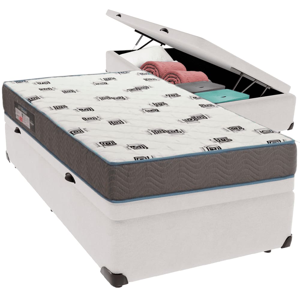 Cama Box Baú Branco e Colchão Light Espuma D33 Solteiro Ortobom