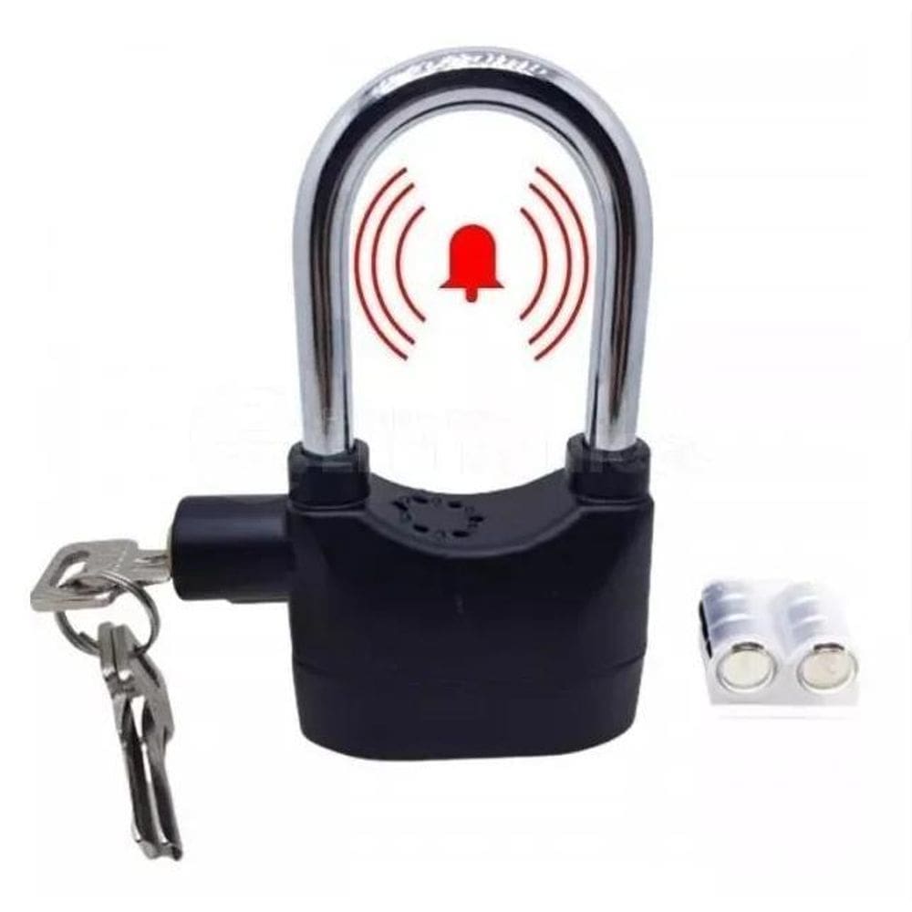 Cadeado Com Alarme Sonoro Sirene Anti-Furto Bateria Reserva