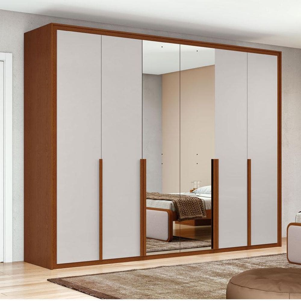 Guarda Roupa Casal Ambiente Imperatore 3 Portas Frassino Off White com Espelho - Lopas