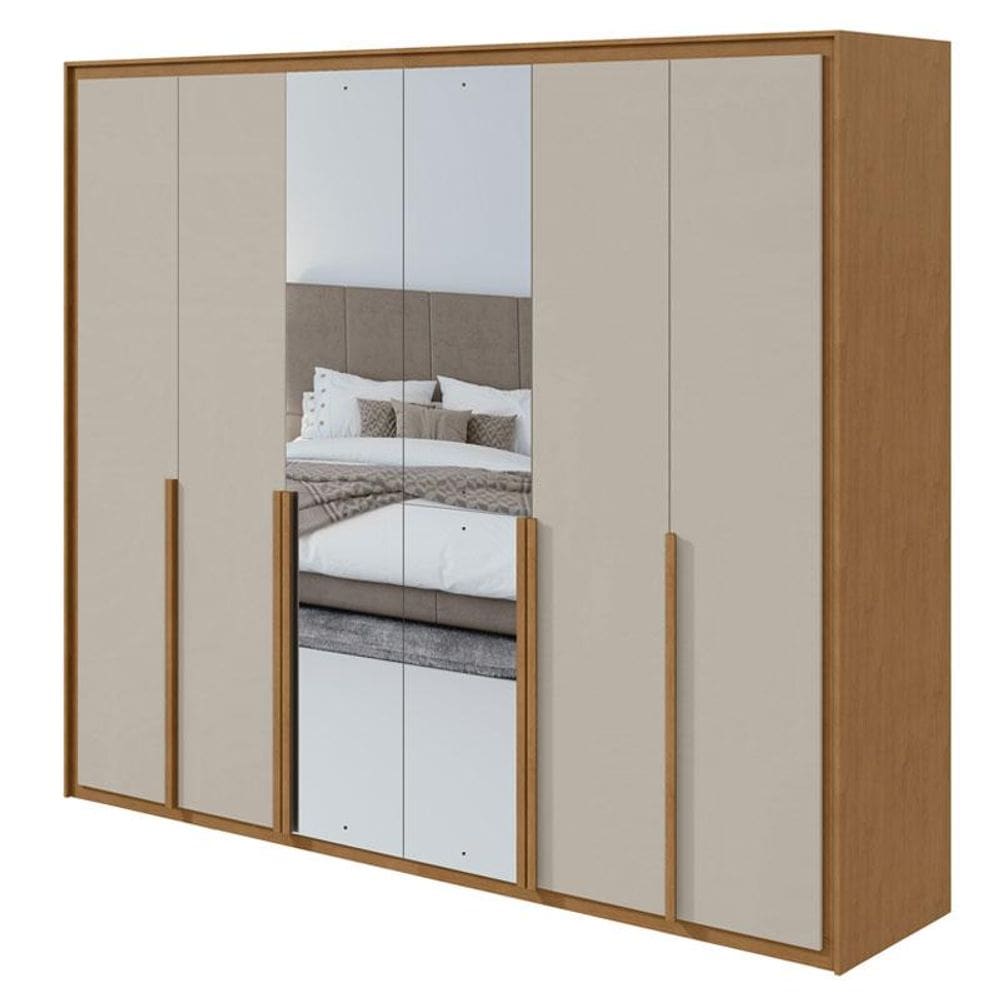 Guarda Roupa Casal Imperatore 3 Portas Amêndoa Clean Off White com Espelho - Lopas