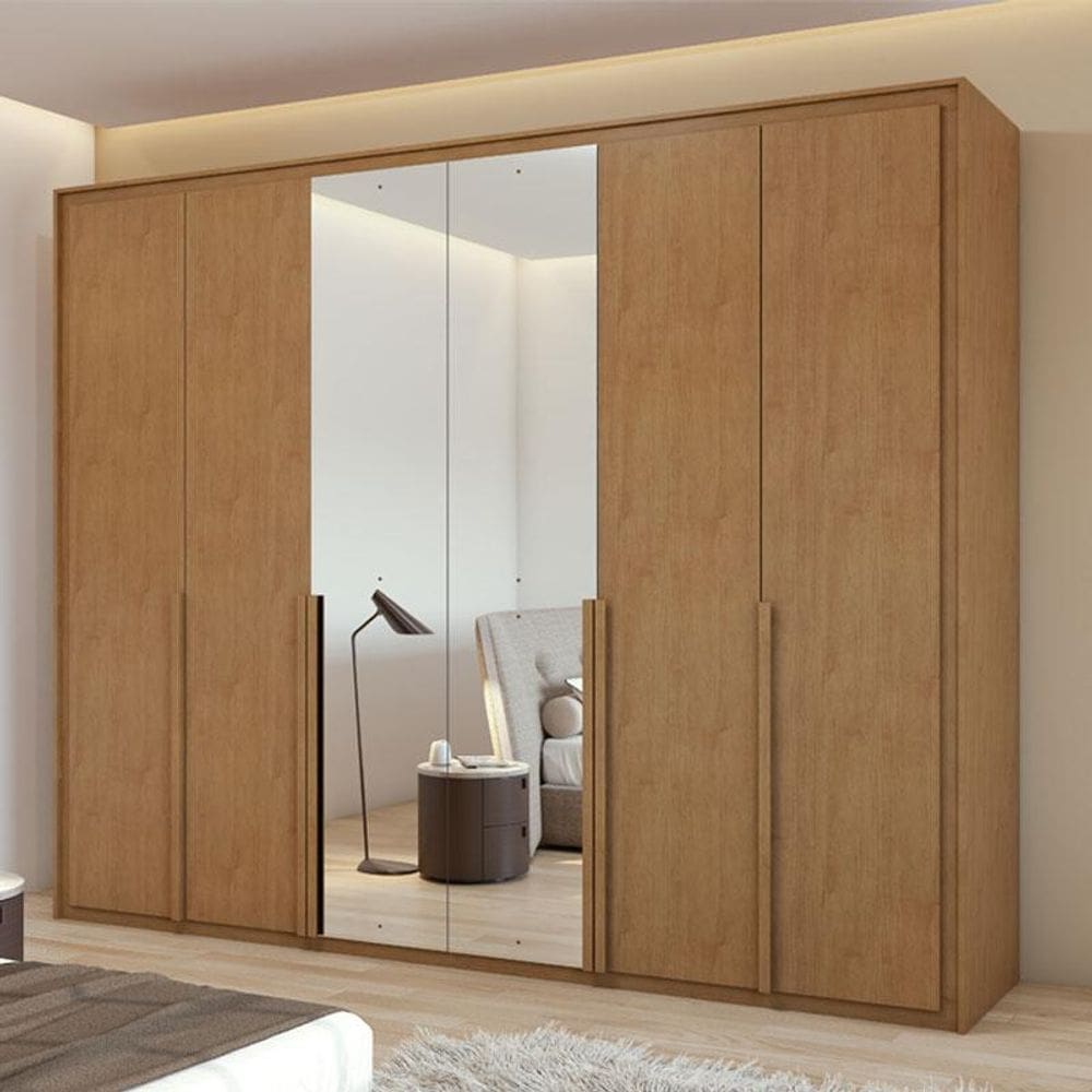 Guarda Roupa Casal Ambiente Imperatore 3 Portas Amêndoa Clean com Espelho - Lopas