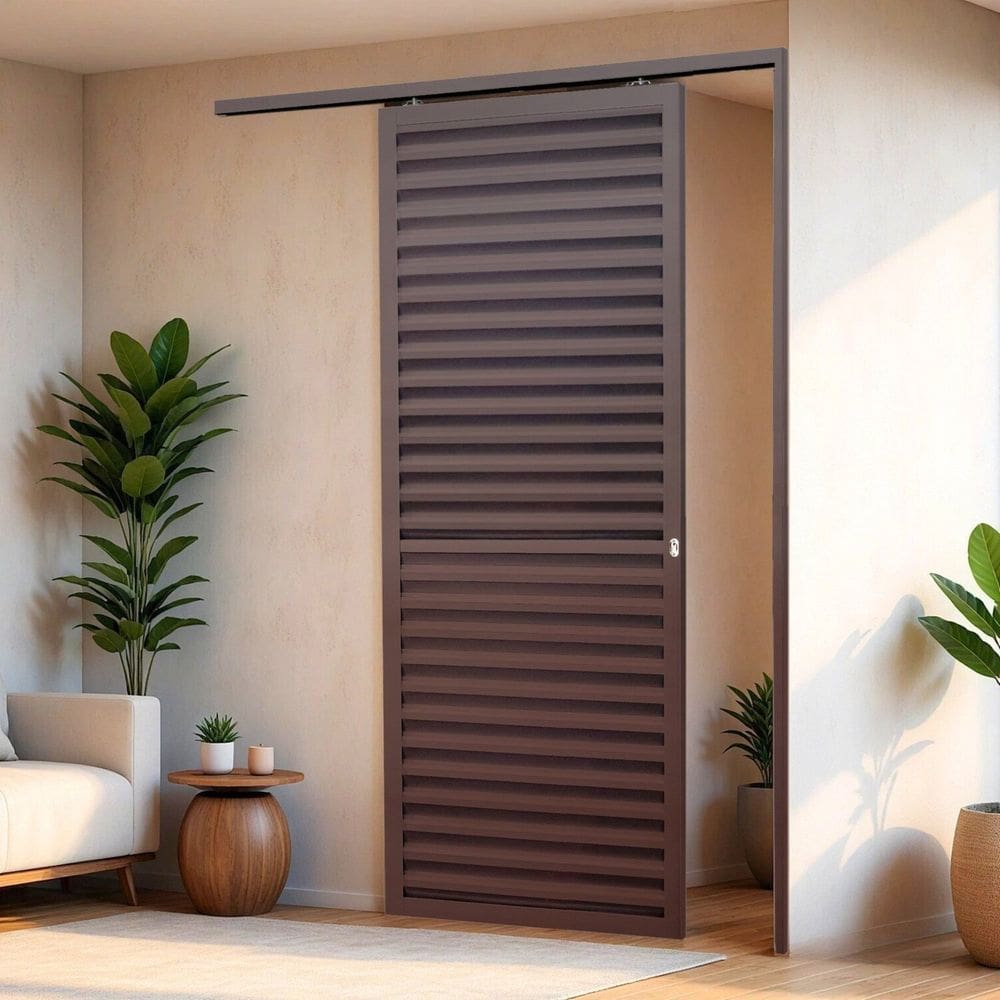 Porta de Correr Suspensa 210x100cm Veneziana Esq L.25 Corten
