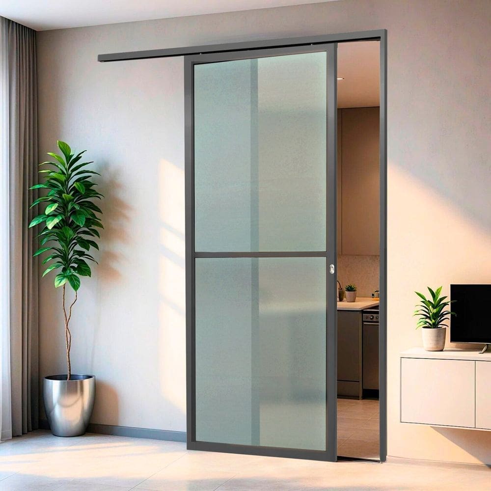 Porta de Correr Suspensa 210x90cm Vidrao Dir L.25 Cinza