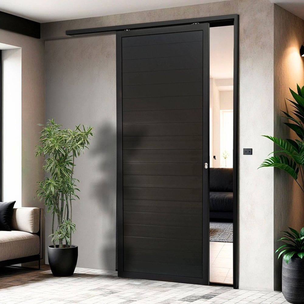 Porta de Correr Suspensa 210x100cm Lambril Dir L.25 Preto