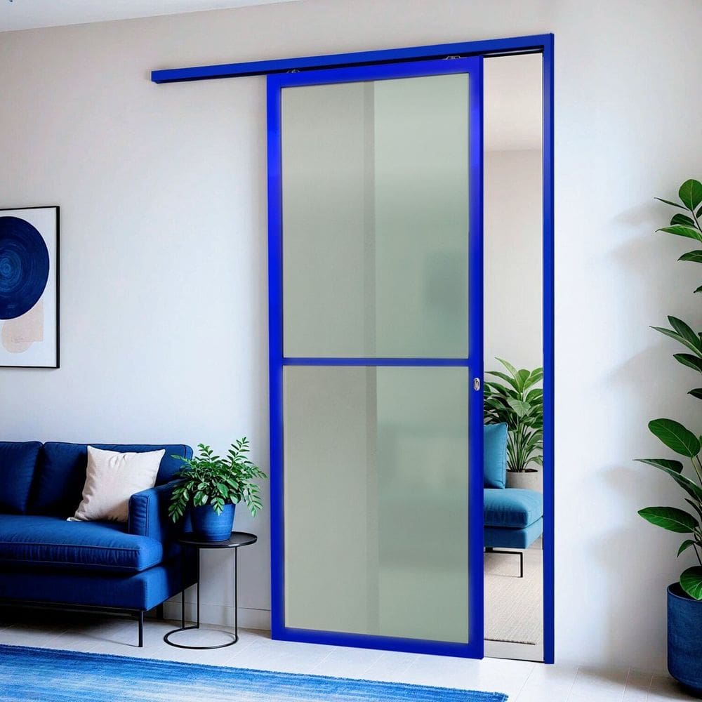 Porta de Correr Suspensa 210x100cm Vidrao Dir L.25 Azul