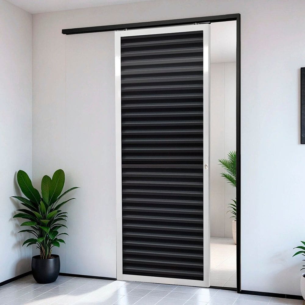 Porta de Correr Suspensa 210cm X 70cm Veneziana Dir L.25 Brimak Mix Preto