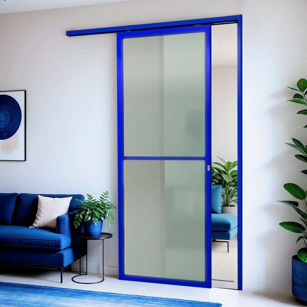 Porta de Correr Suspensa 210x90cm Vidrao Dir L.25 Azul
