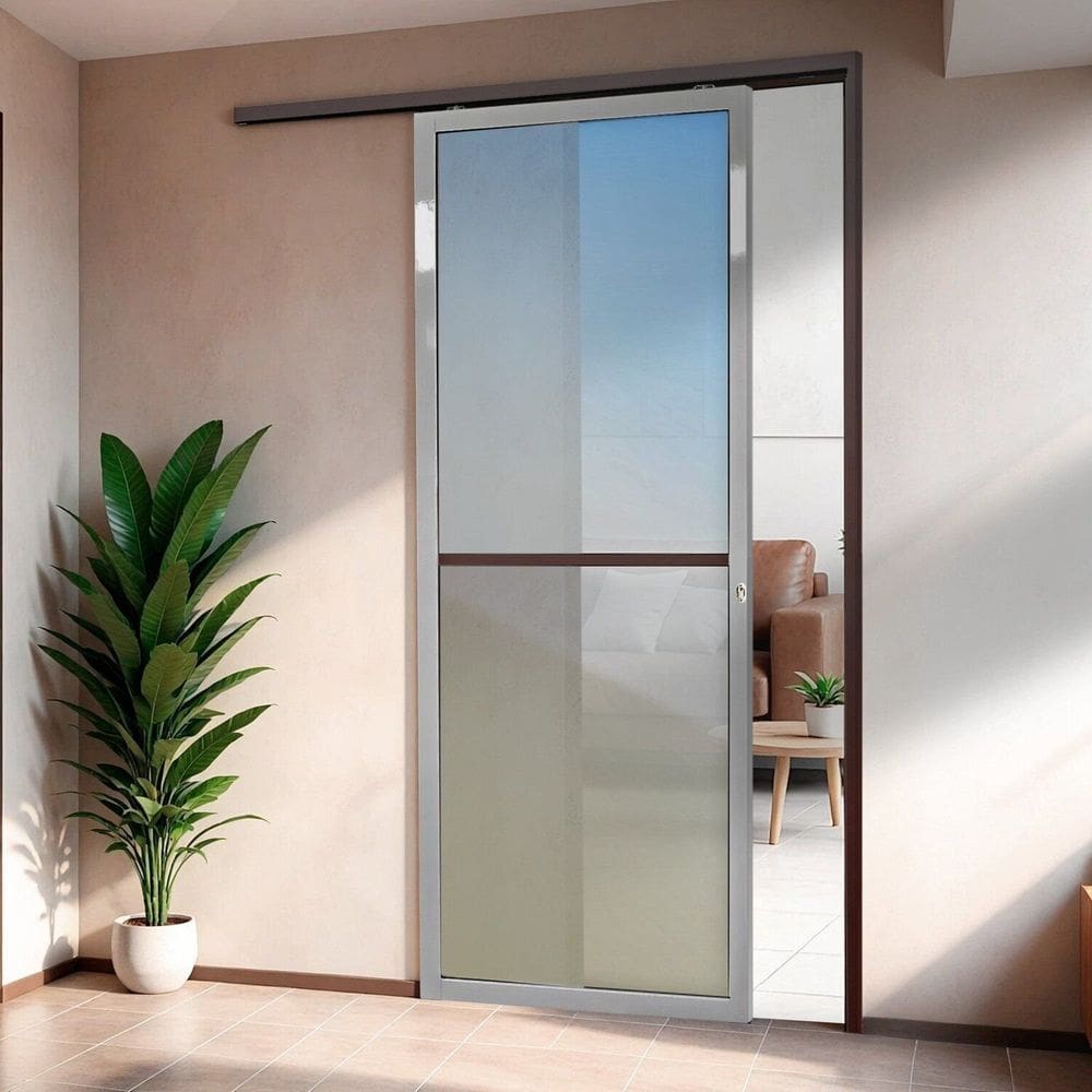 Porta de Correr Suspensa 210x90cm Vidrao Dir L.25 Mix Corten