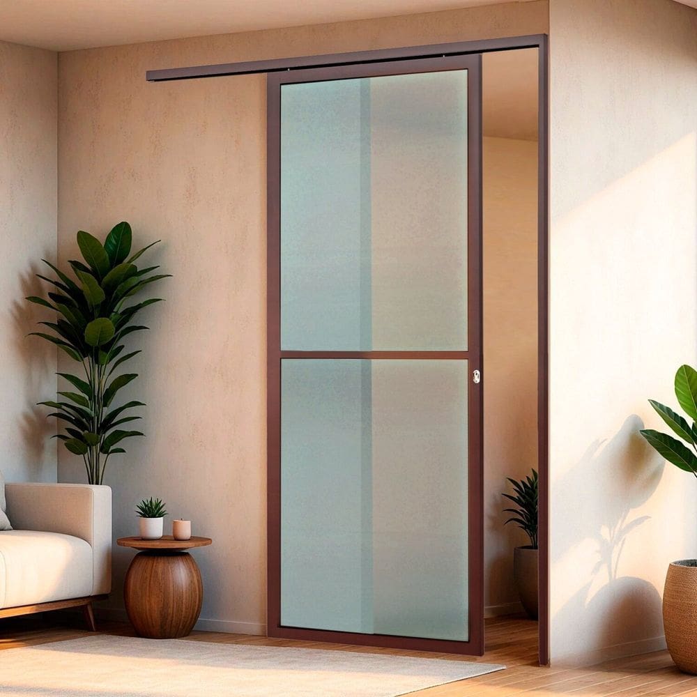 Porta de Correr Suspensa 210x100cm Vidrao Dir L.25 Corten