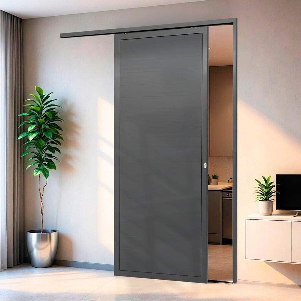 Porta de Correr Suspensa 210x90cm Lambril Dir L.25 Cinza