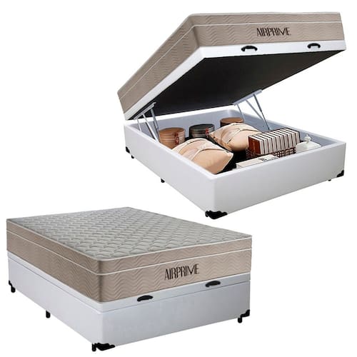 imagem-Cama Box Baú Casal Sintético Cremil + Colchão Molas Ensacadas AirPrime 138x188x65cm - Branco
