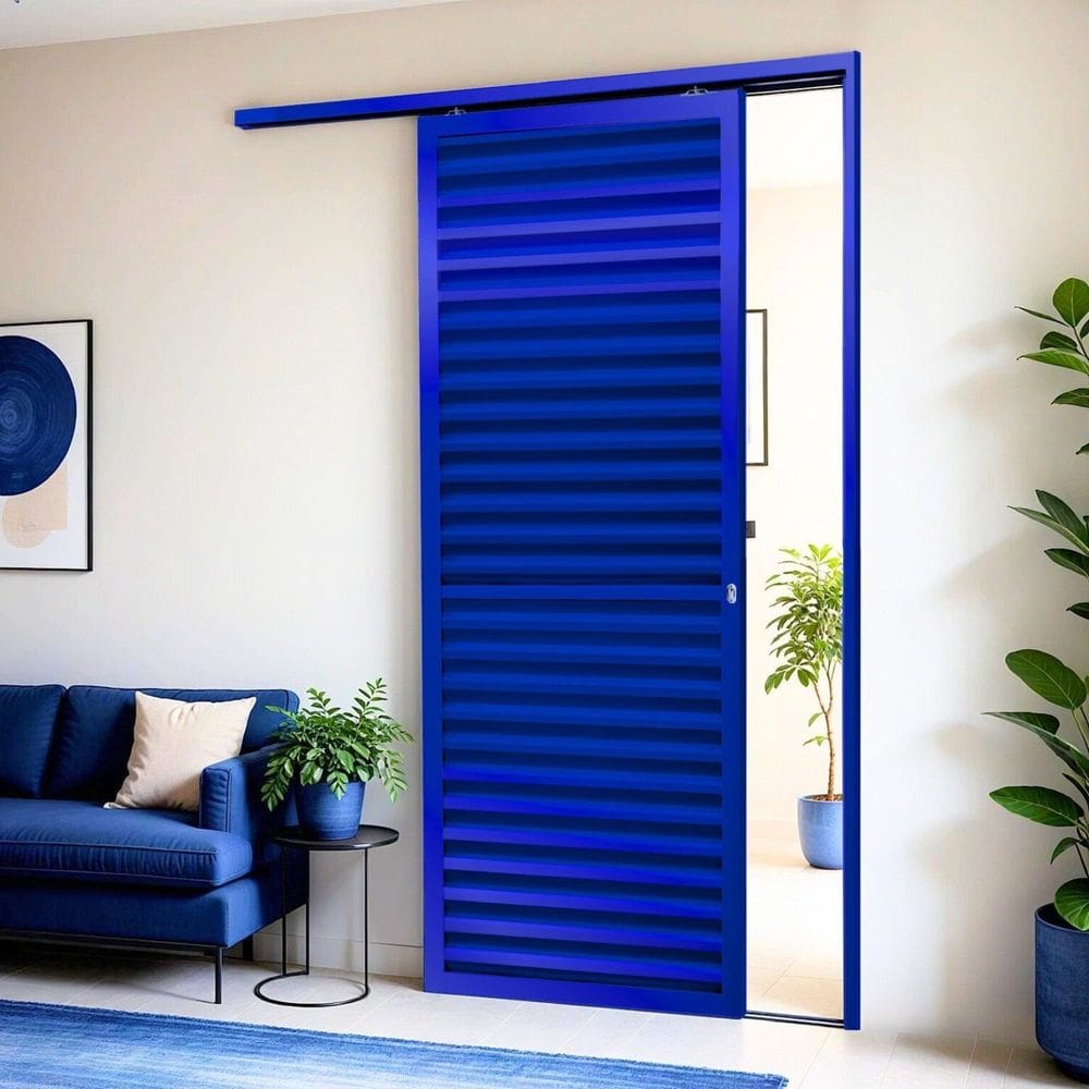 Porta de Correr Suspensa 210x80cm Veneziana Dir L.25 Azul