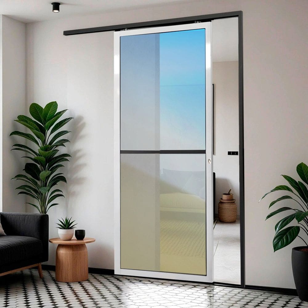 Porta de Correr Suspensa 210x80cm Vidrao Esq L.25 Mix Preto