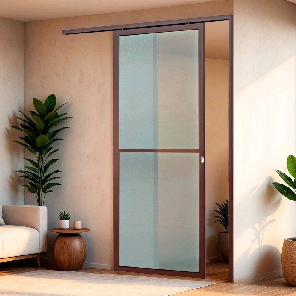 Porta de Correr Suspensa 210cm X 80cm Vidrao Dir L.25 Brimak Corten