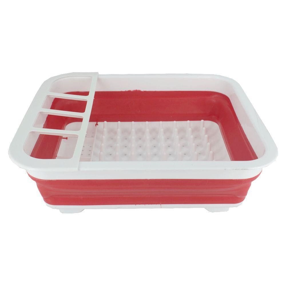 Escorredor De Louças Retrátil Em Silicone Vermelho/Branco
