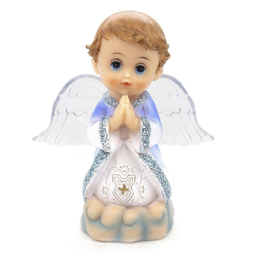 Imagem Anjo Da Guarda Azul Rezando Led Importado Resina 12