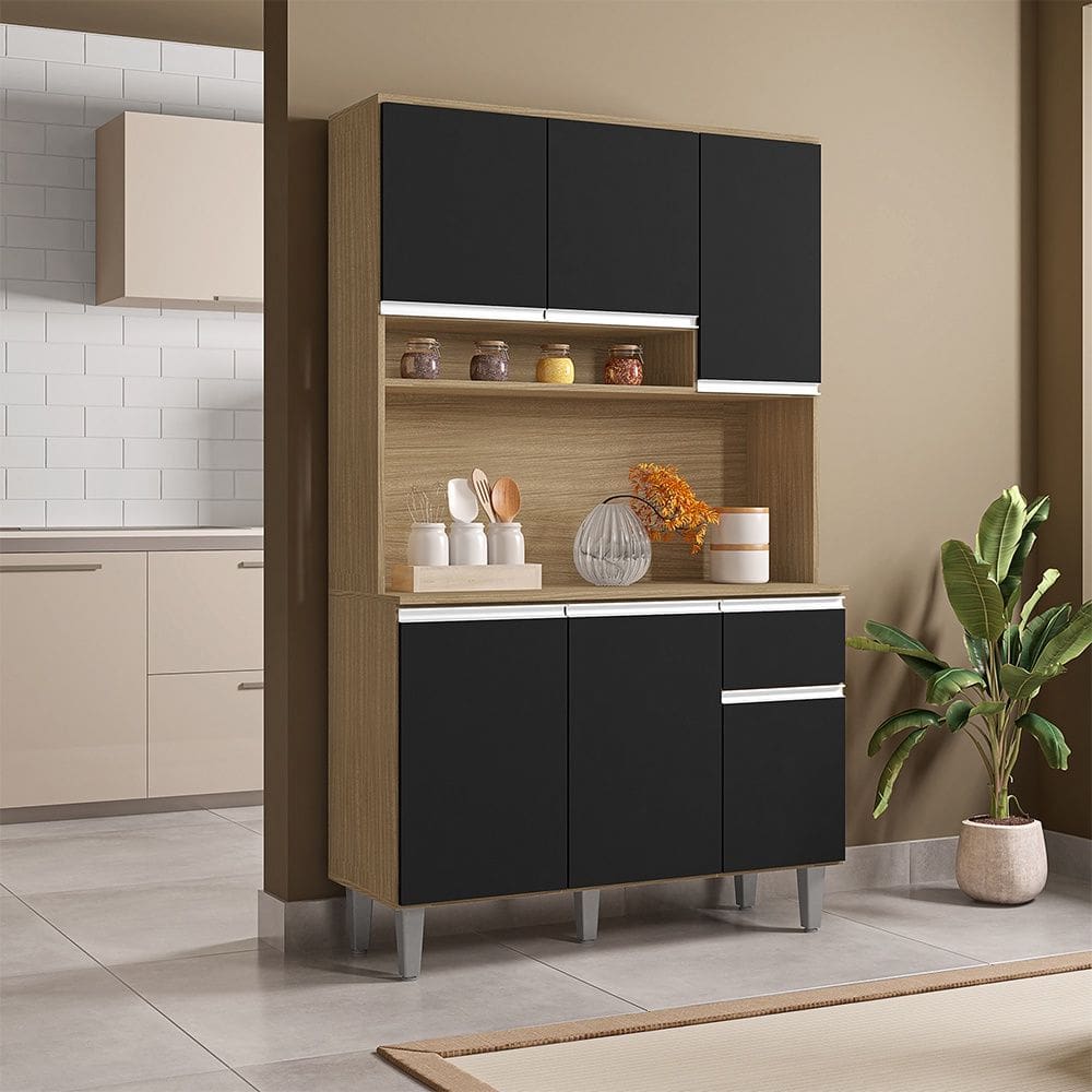 Cozinha Compacta Márcia 105cm Amêndoa Preto AJL Móveis