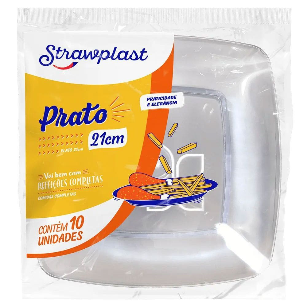 Prato Quadrado 21cm c/10 - Strawplast