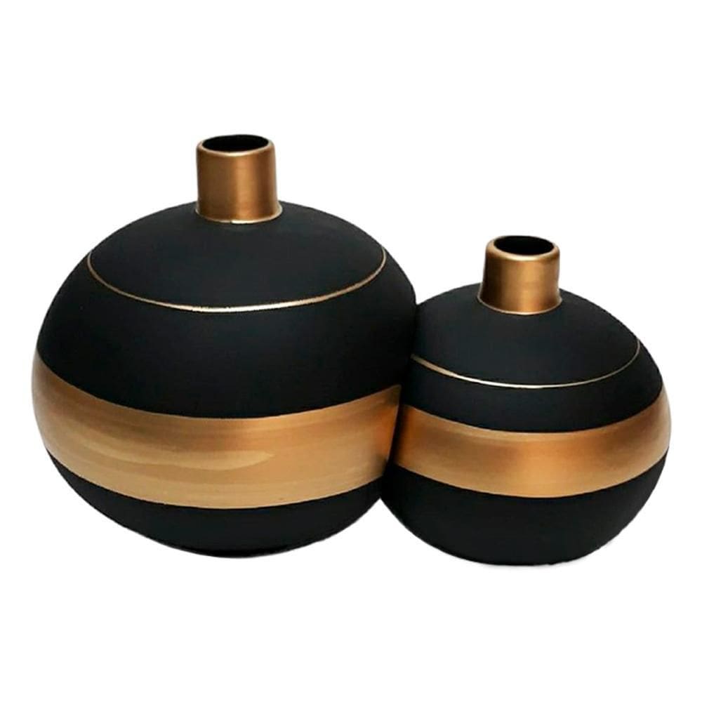 Par De Vasos Girona Sole Luna Em Cerâmica Fosca Black Gold