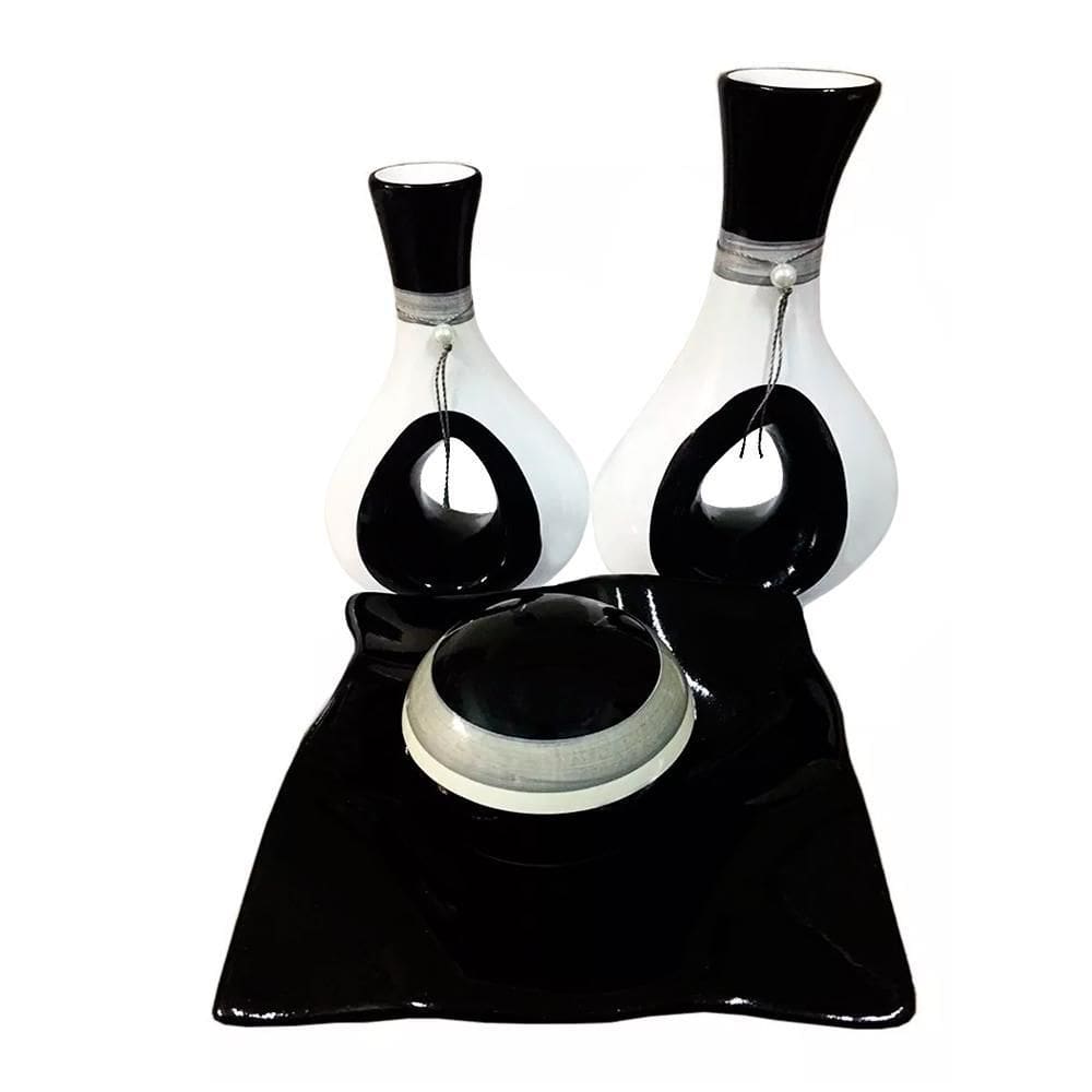 Jogo De Vasos Par Furados Centro De Mesa De Sala Black White