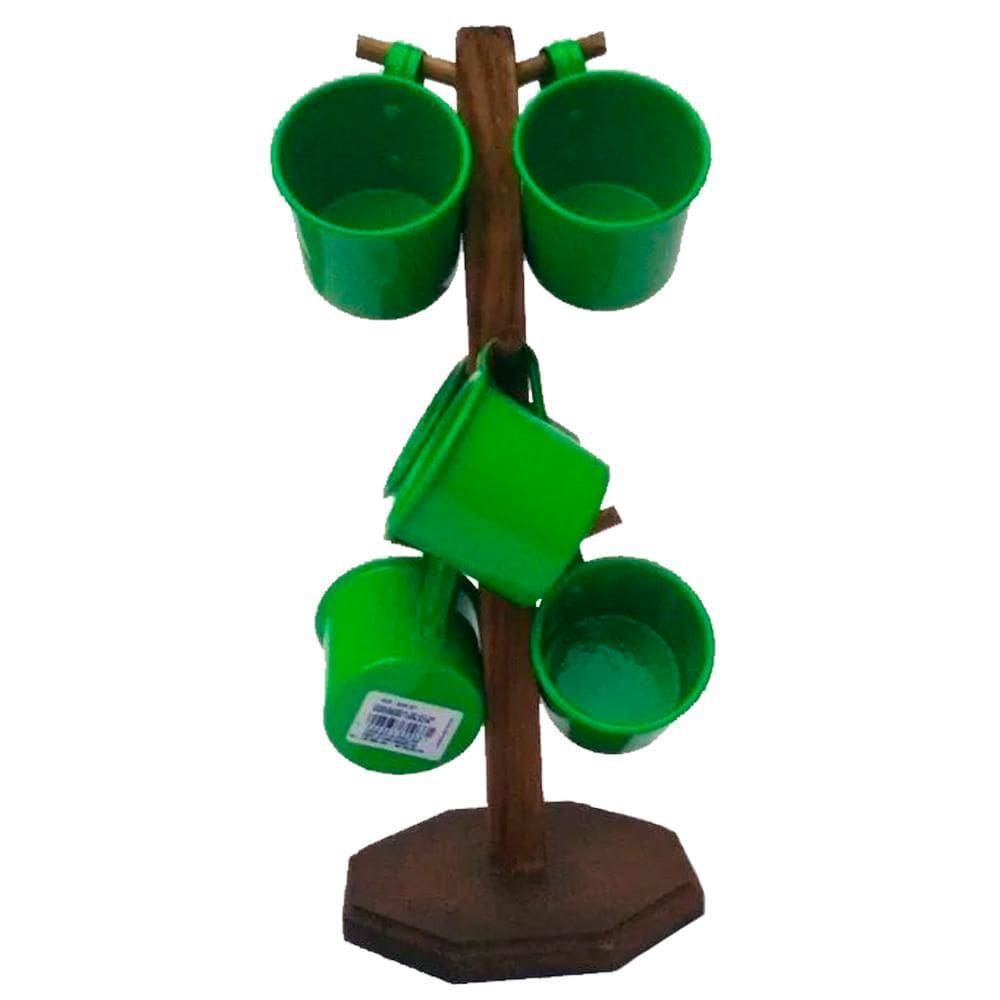 Suporte Com 6 Canecas De Café Em Alumínio Esmaltadas - Verde