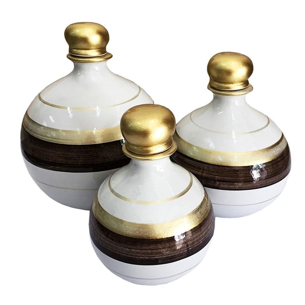 Trio Vasos Shalom Em Cerâmica De Sala Decorativos Gold Brown