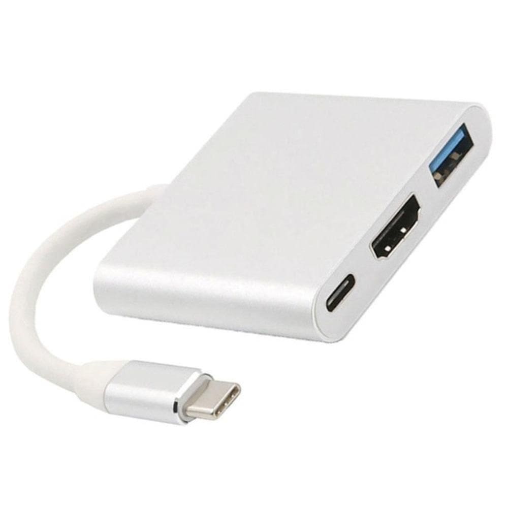 Cabo Adaptador 3 Em 1 Usb-C 3.1 Type-C Para Hdmi 4K Usb 3.0