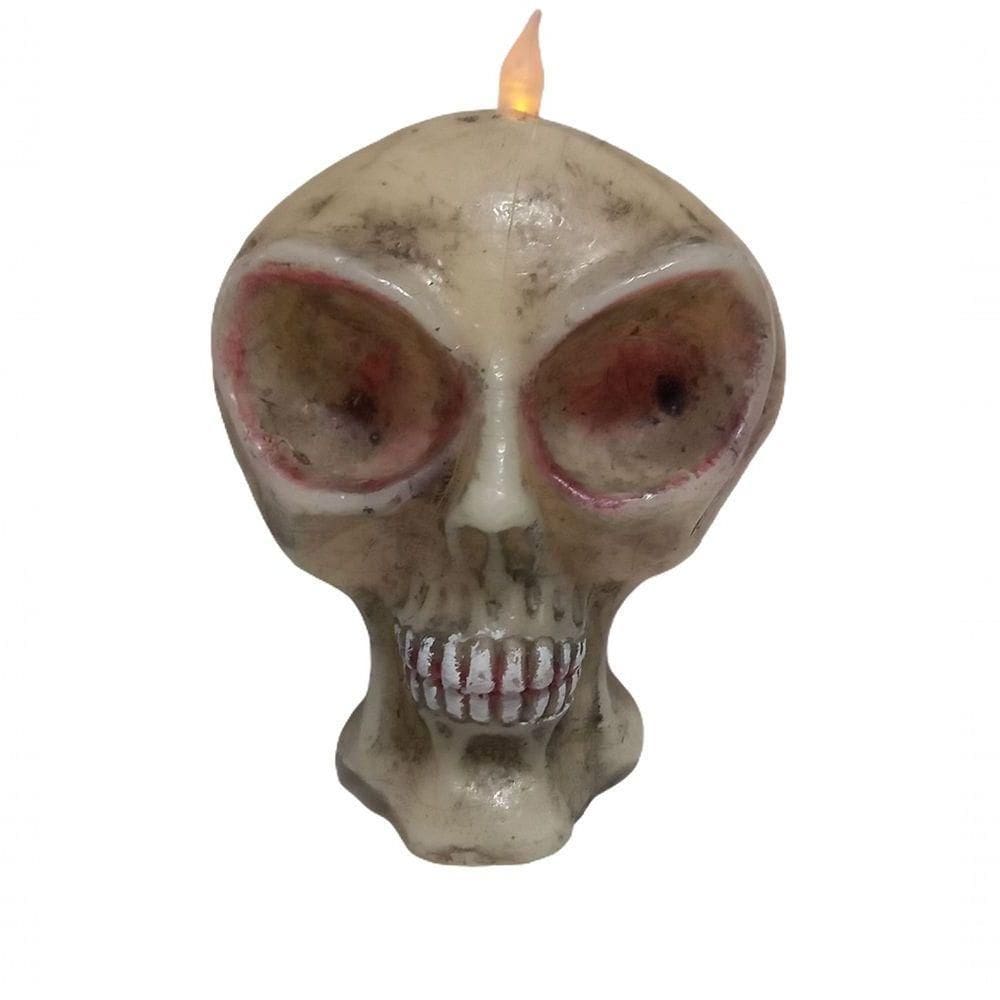 Caveira Halloween Vela Com Led Colorido