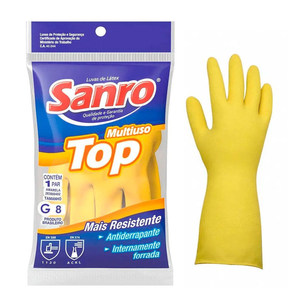 Kit Luva de Látex Multiuso Top Reforçada G Amarela 3un Sanro