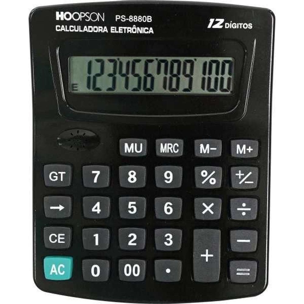 Calculadora De Mesa 12 Dígitos Pilha/Solar Preta