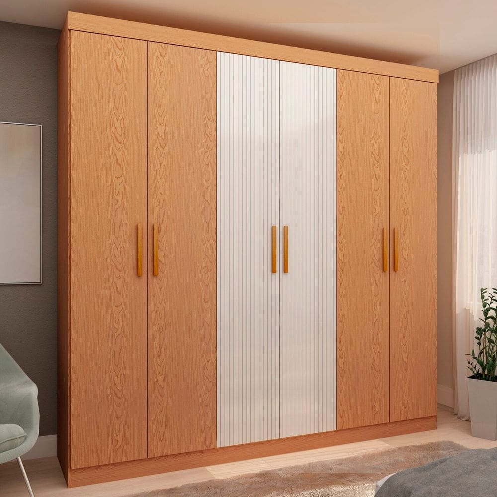 Guarda-roupa Casal 6 Portas 2 Gavetas 100% Mdf Palermo Cinamomo/White Laca Riscado