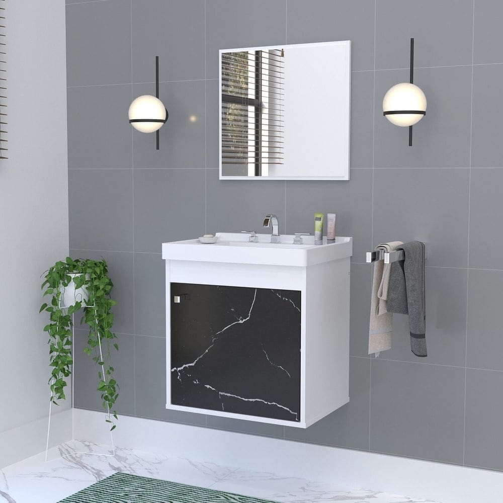 Kit Gabinete Banheiro em Mdf com Espelheira Veneto Preto