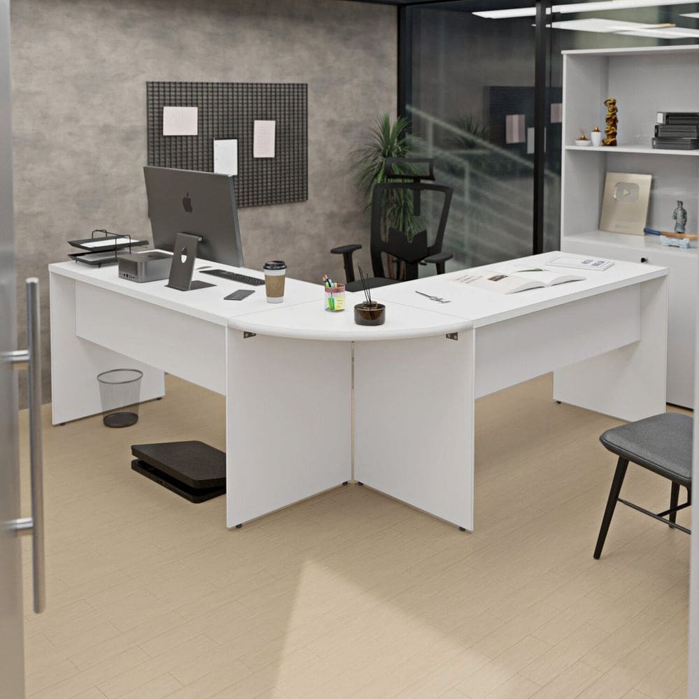 Mesa Escrivaninha em L Canto Arredondado 140x60cm Branco