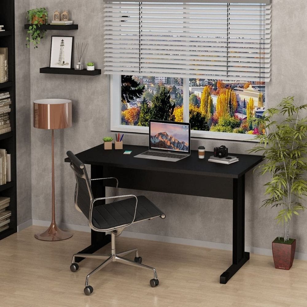 Mesa de Escritório Escrivaninha 120x60 Cm com Pé Metal Preto