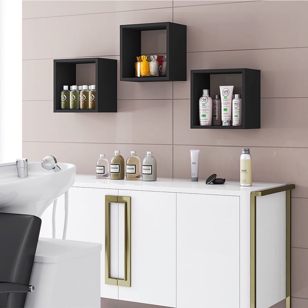 Kit com 3 Nichos Preto AJL Móveis