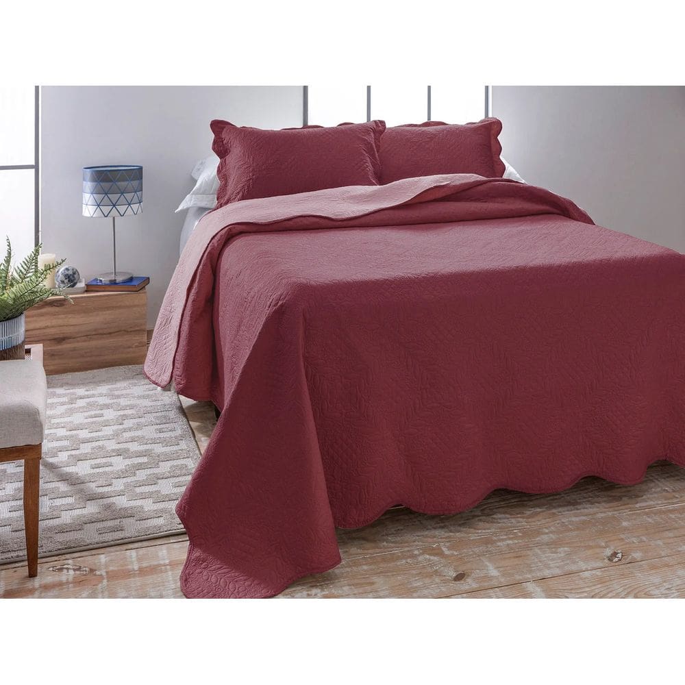 Colcha Cobre Leito Ultrasonic Dupla Face Dyuri Lisa - Jolitex - Vinho/Rosê - Casal