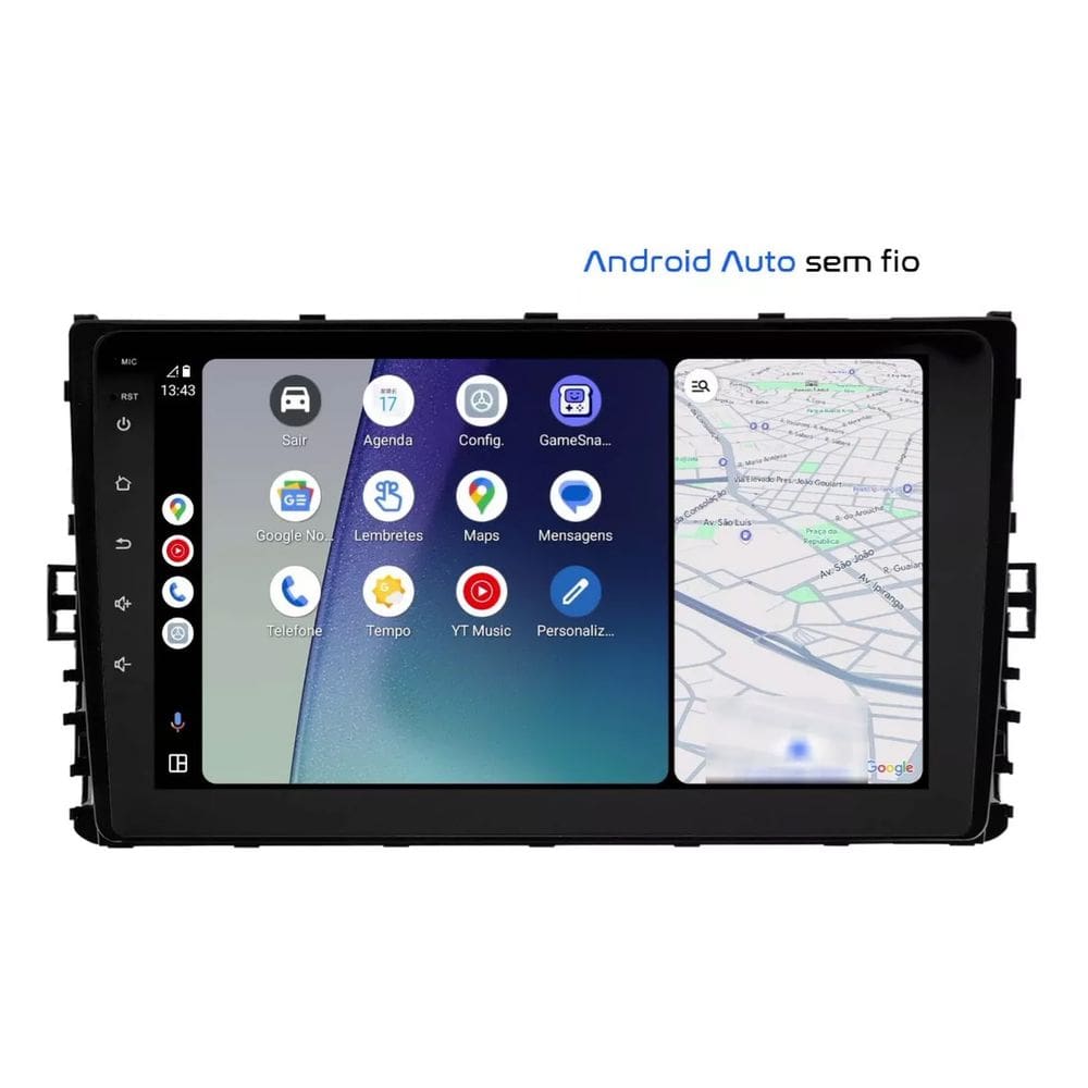 Central Multimídia T-Cross Polo Virtus 2018 2019 2020 2021 2022 Svart Tela de 9" 2GB de RAM Android Auto e Carplay + Câmera de ré