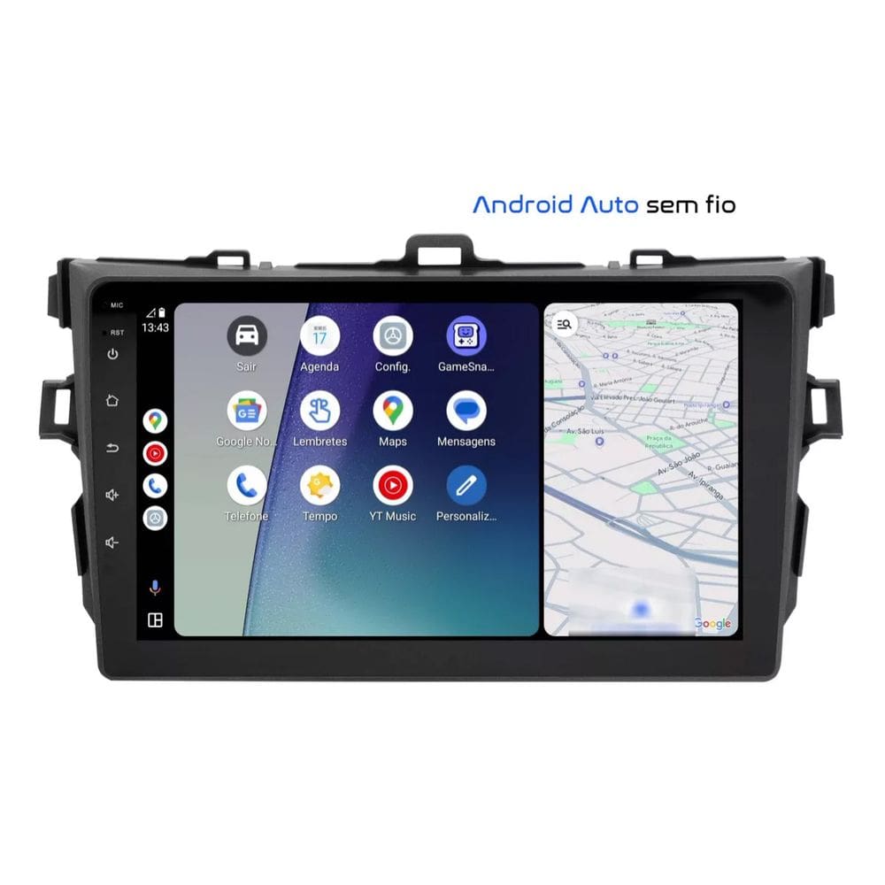 Central Multimídia Corolla 2008 2009 2010 2011 2012 2013 Svart Tela de 9\" 2GB de RAM Android Auto e Carplay + Câmera de ré