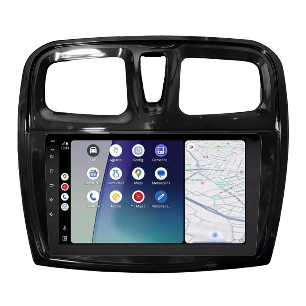 Central Multimídia Sandero 2015 2016 2017 2018 2019 Svart Tela de 9" 2GB de RAM Android Auto e Carplay + Câmera de ré