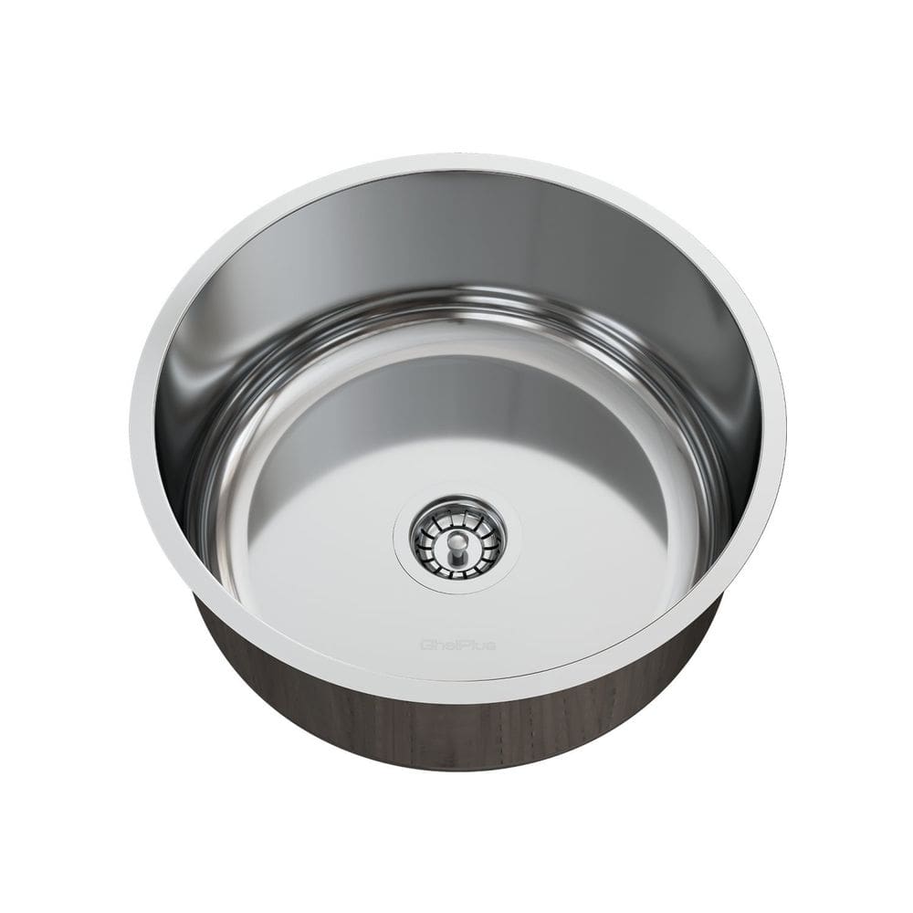 Cuba para Pia de Cozinha em Aço Inox Redonda 37x37x17cm Alto Brilho com Válvula GhelPlus Inox