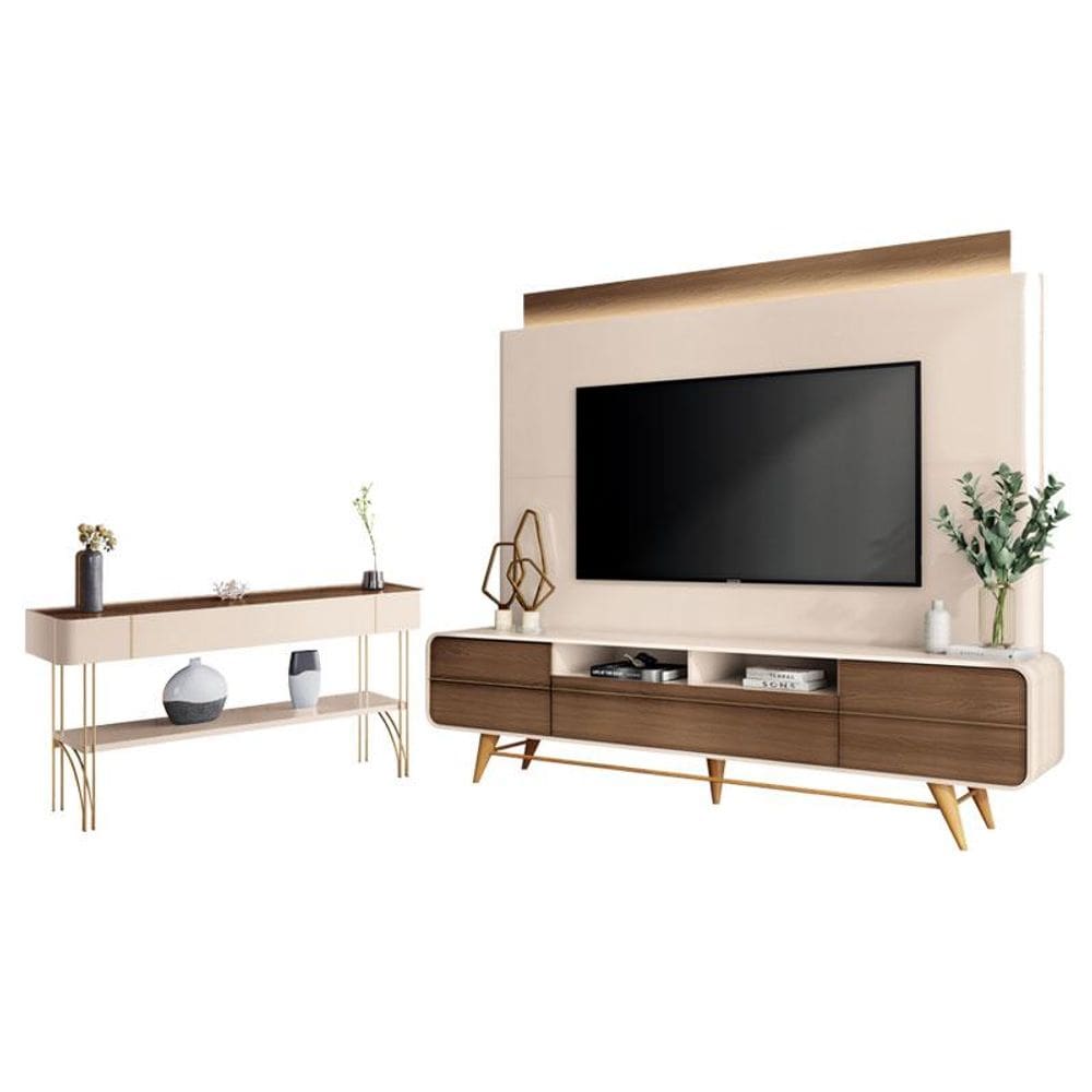 Estante Home Theater Nobre e Aparador Vivant Off White Castanho – HB Móveis