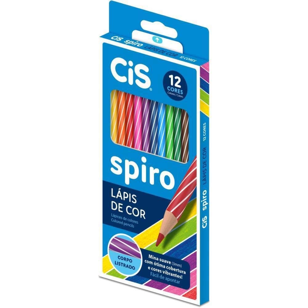Lapis De Cor Redondo Cis Spiro Madeira 12Cores