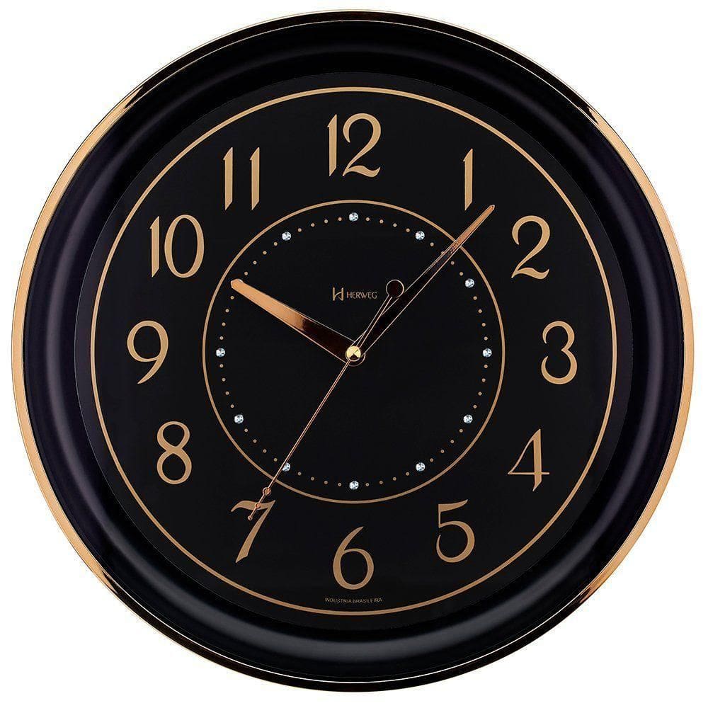 Relógio De Parede Silencioso Preto Dourado 35 Cm Dourado - Dourado