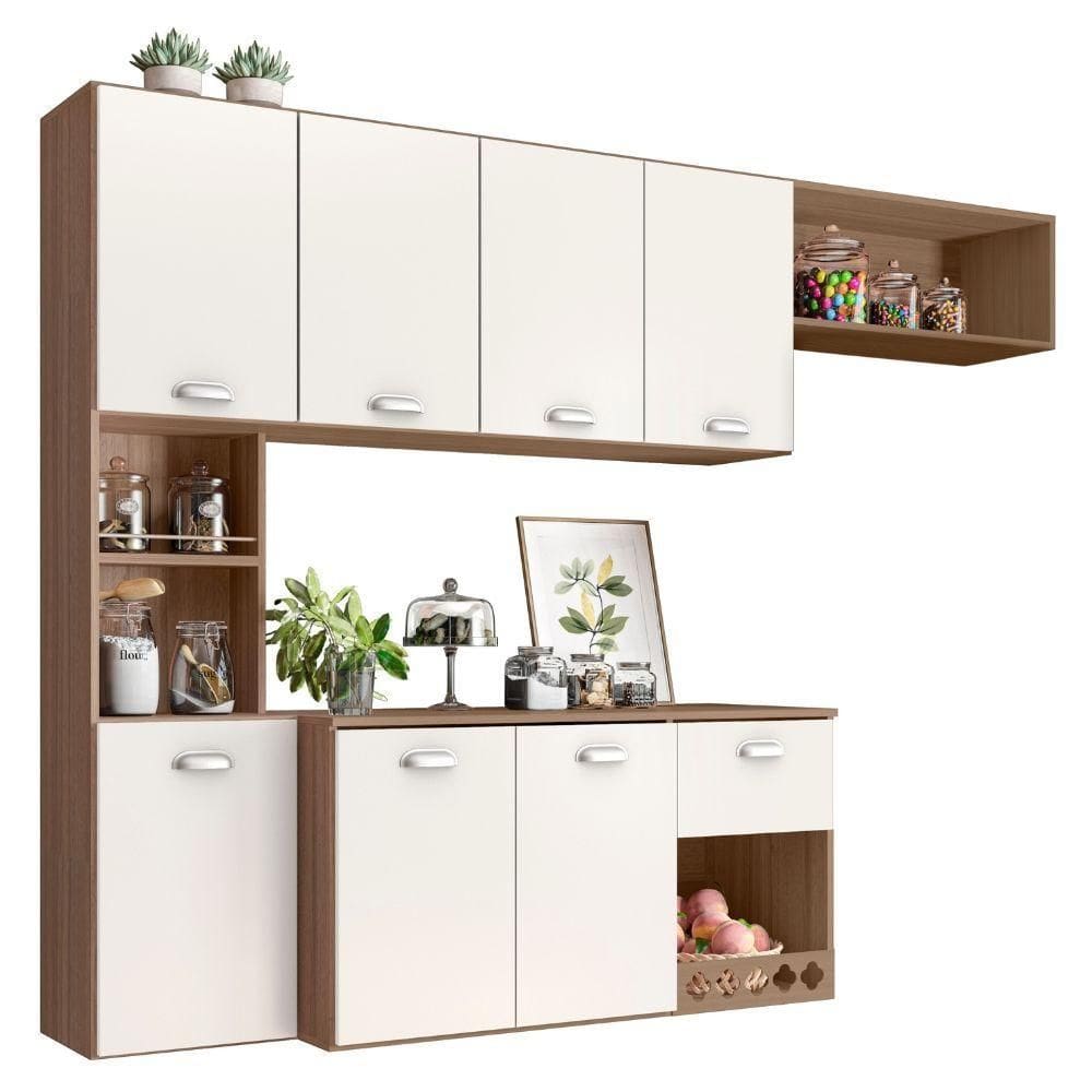 Cozinha Compacta Suspensa Mila 7 Portas 180 Cm Carvalho Oak Off White Poliman
