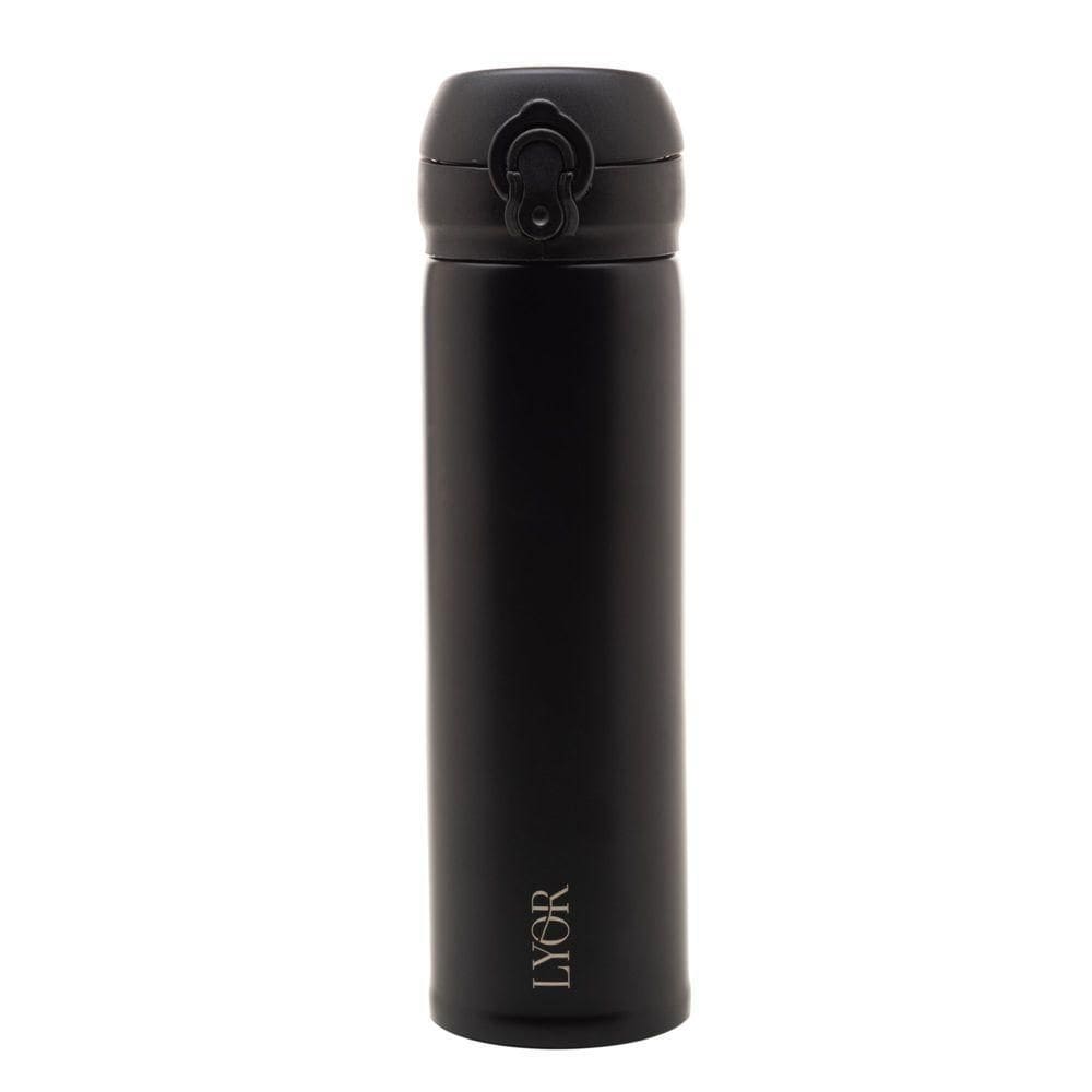 Garrafa Térmica Dupla Parede De Aço Inox Com Tampa Flip Preta 410 Ml 4683 - Lyor