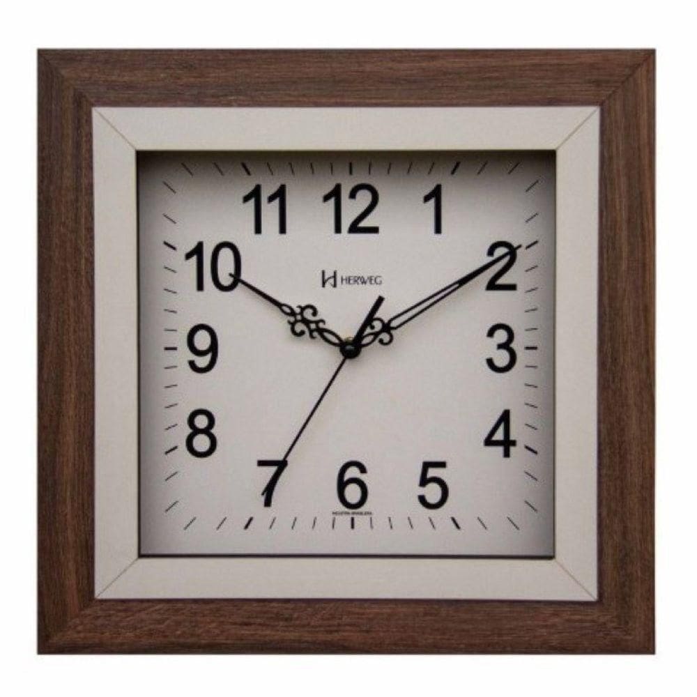 Relógio De Parede Quadrado Silencioso Madeira 660096 Cor Do Fundo Branco
