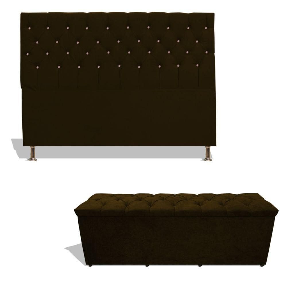 Kit Estrela Cabeceira De Cama Box Casal 140 Cm + Calçadeira Baú Suede Marrom Eli Móveis E Decoração