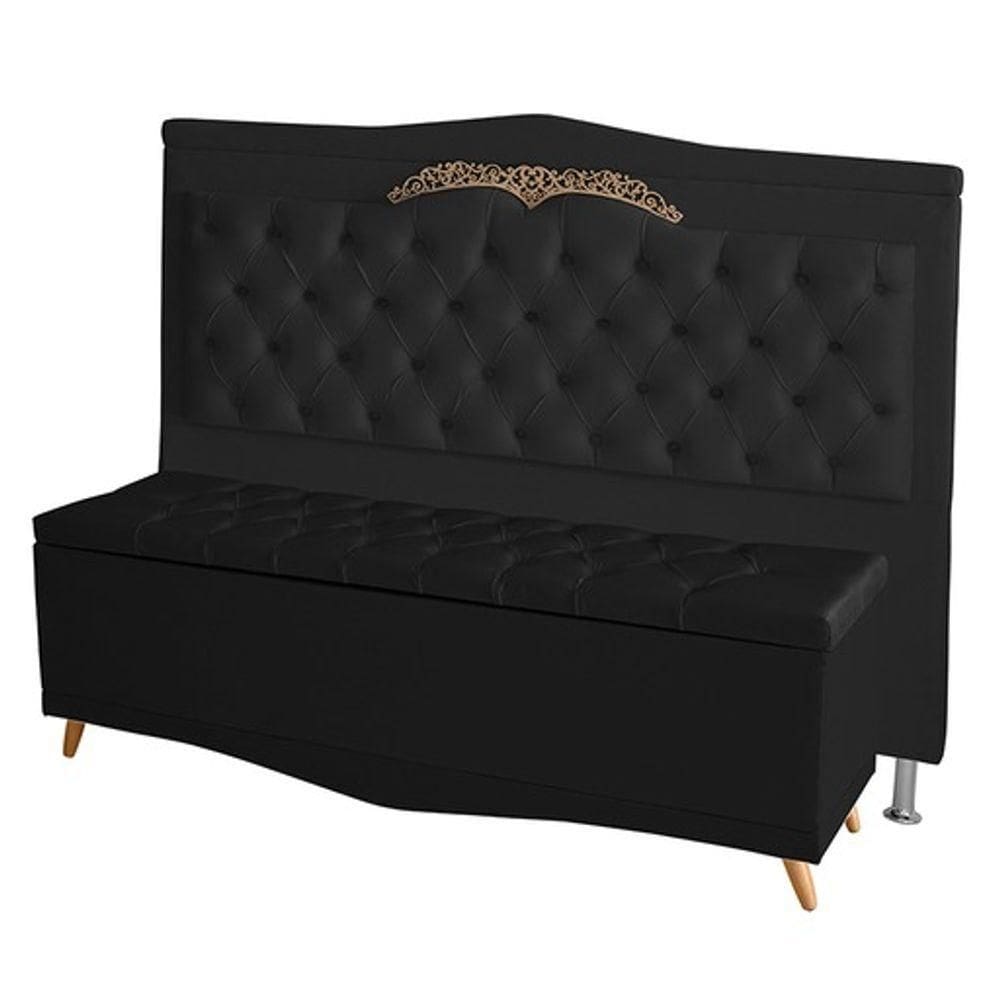 Kit Cabeceira De Cama Box E Calçadeira Baú Madri Casal 140 Cm Suede Preto Eli Móveis E Decoração